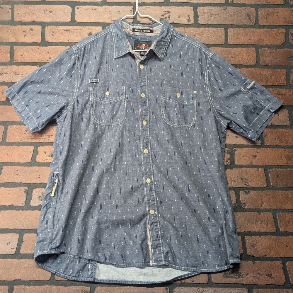 Gramicci Olive Green Tech Utility Button Down Shirt Stash Pocket Size L Vintage